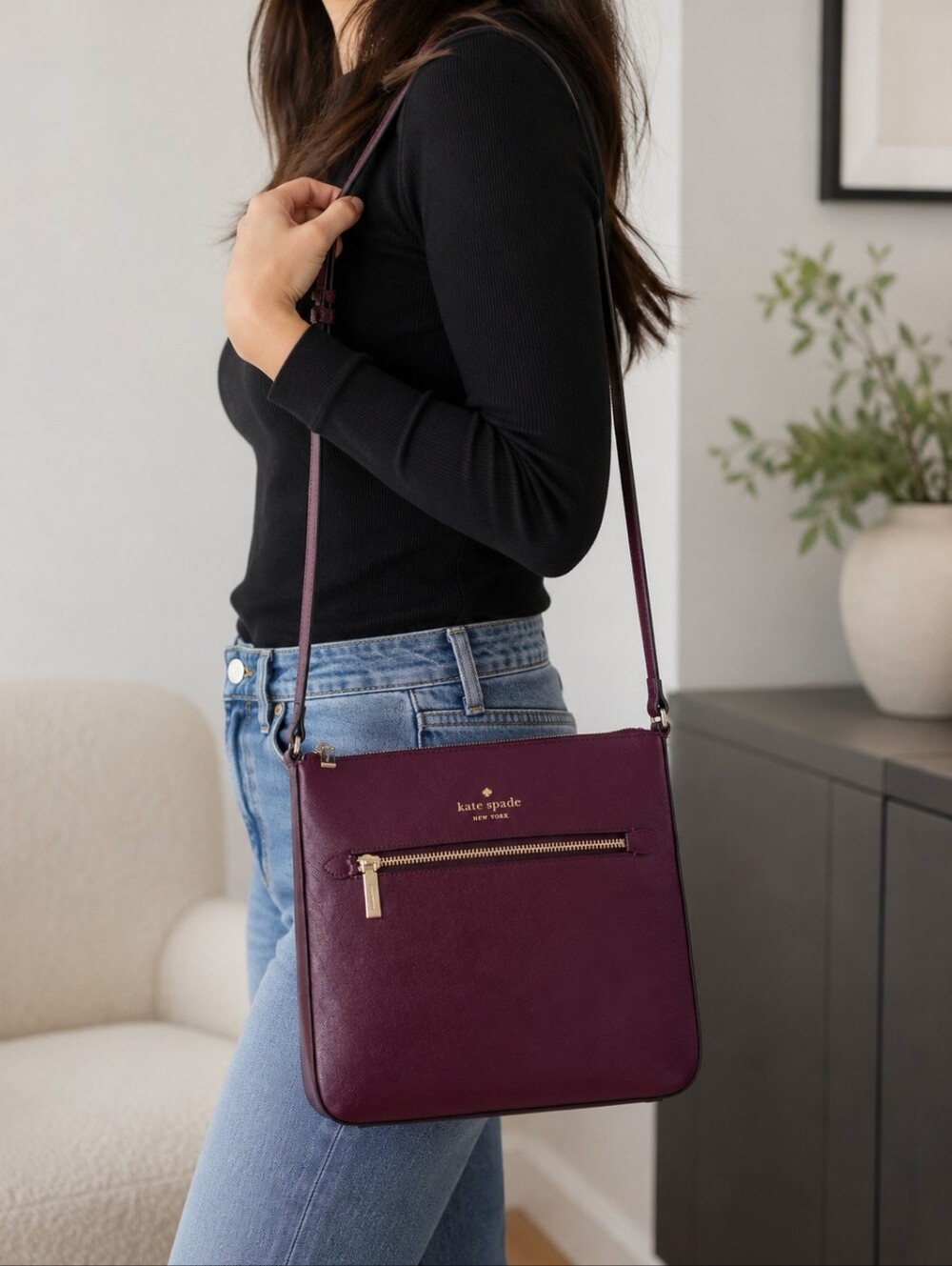 Kate Spade New York Plum Saffiano Leather Crossbody Bag NWOT